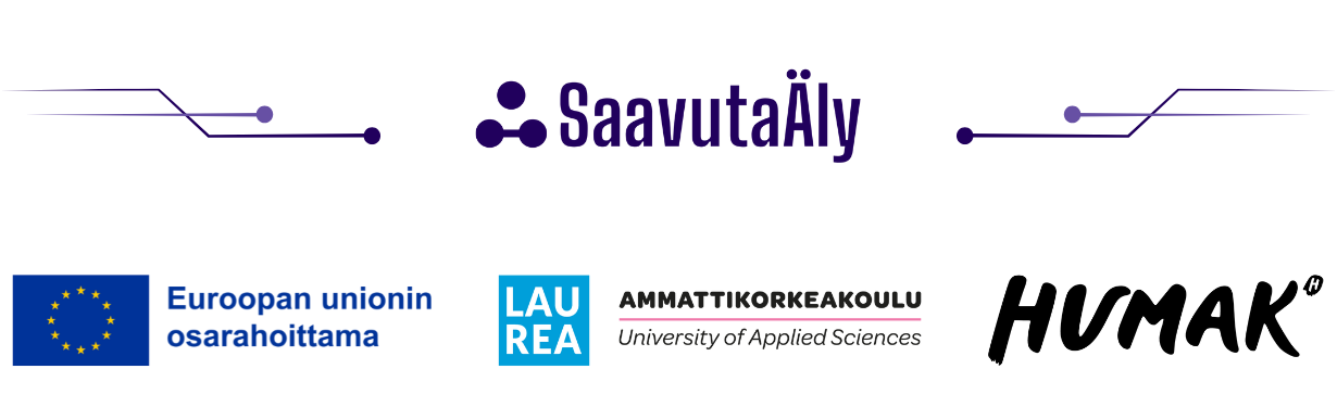 Ylhäällä keskellä SaavutaÄly-hankkeen logo. Alapuolella Euroopan unionin, Laurea-ammattikorkeakoulun ja Humanistisen ammattikorkeakoulun logot.